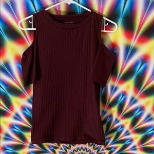 Red shirt with open shoulder